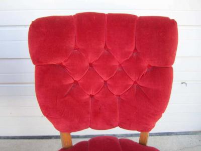 Pretty Pair of Queen Anne Style Red Tufted Side Chairs Hollywood Regency