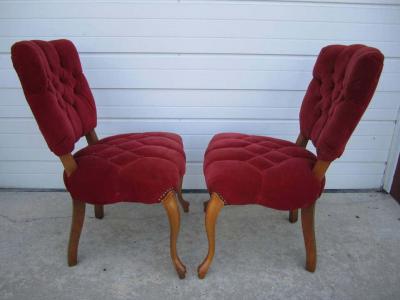 Pretty Pair of Queen Anne Style Red Tufted Side Chairs Hollywood Regency