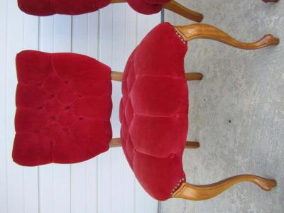 Pretty Pair of Queen Anne Style Red Tufted Side Chairs Hollywood Regency