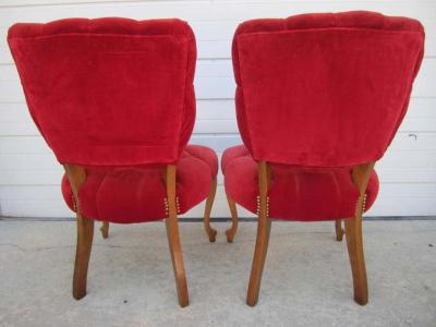 Pretty Pair of Queen Anne Style Red Tufted Side Chairs Hollywood Regency