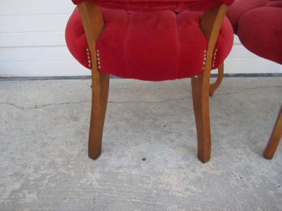 Pretty Pair of Queen Anne Style Red Tufted Side Chairs Hollywood Regency