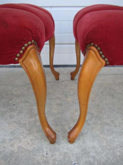 Pretty Pair of Queen Anne Style Red Tufted Side Chairs Hollywood Regency