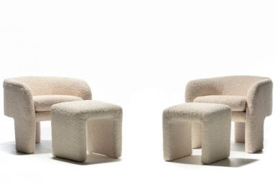 Preview Pair of Preview Tri Leg Post Modern Armchairs Newly Upholstered in Ivory Boucl 