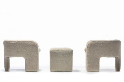 Preview Pair of Preview Tri Leg Post Modern Armchairs Newly Upholstered in Ivory Boucl 