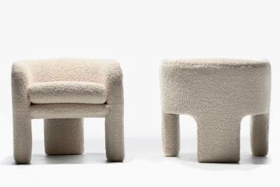 Preview Pair of Preview Tri Leg Post Modern Armchairs Newly Upholstered in Ivory Boucl 