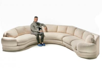 Preview Post Modern 1990s Preview Sectional Sofa in Plush Ivory White Boucl 