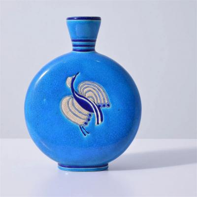 Primavera Atelier du Printemps Art Deco Period Longwy Enamel Moon Flask Shaped Vase by Atelier Primavera