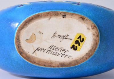Primavera Atelier du Printemps Art Deco Period Longwy Enamel Moon Flask Shaped Vase by Atelier Primavera