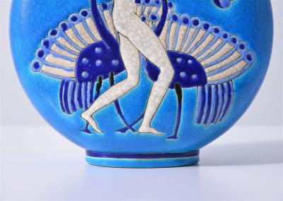 Primavera Atelier du Printemps Art Deco Period Longwy Enamel Moon Flask Shaped Vase by Atelier Primavera