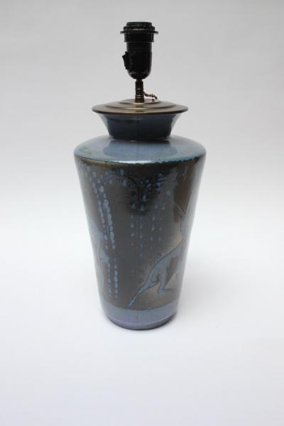 Primavera Atelier du Printemps French Deco Ceramic Blue Glaze Deer in Landscape Lamp by Atelier Primavera