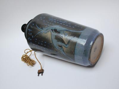 Primavera Atelier du Printemps French Deco Ceramic Blue Glaze Deer in Landscape Lamp by Atelier Primavera