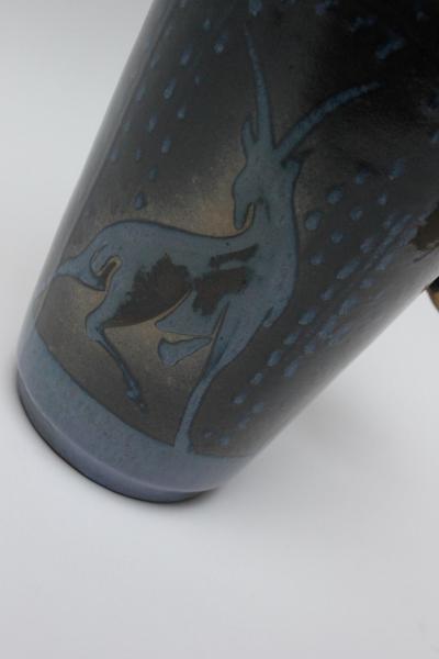Primavera Atelier du Printemps French Deco Ceramic Blue Glaze Deer in Landscape Lamp by Atelier Primavera