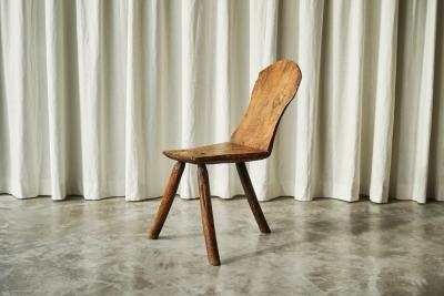 Primitive Wabi Sabi Carved Tripod Side Chair