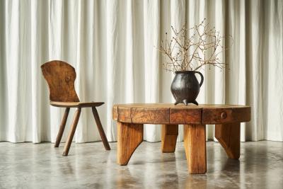 Primitive Wabi Sabi Carved Tripod Side Chair