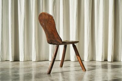Primitive Wabi Sabi Carved Tripod Side Chair