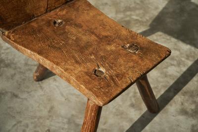 Primitive Wabi Sabi Carved Tripod Side Chair