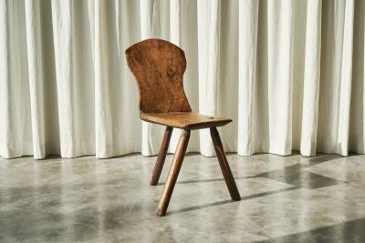 Primitive Wabi Sabi Carved Tripod Side Chair