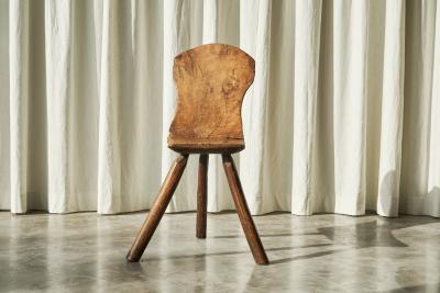 Primitive Wabi Sabi Carved Tripod Side Chair