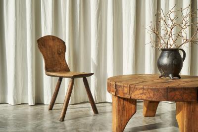 Primitive Wabi Sabi Carved Tripod Side Chair