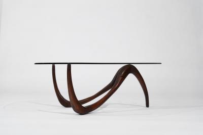 Private Studio Sculpted Abstract Coffee Table in Mahogany C 1980s
