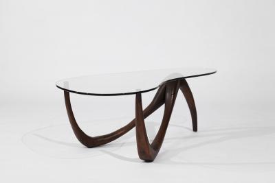 Private Studio Sculpted Abstract Coffee Table in Mahogany C 1980s