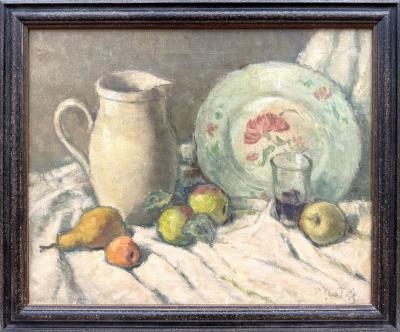 Prosper Rotge Still Life with Pitcher Plate and Fruit 