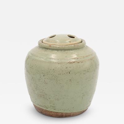 Provincial Chinese Longquan Celadon Covered Jar Ming Dynasty