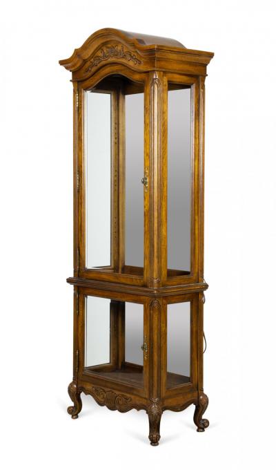 Provincial Style Mirrored and Electrified Carved Oak Display Cabinet Vitrine