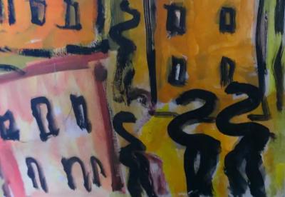 Purvis Young Large Purvis Young Abstract Outsider Folk Art Painting on Board