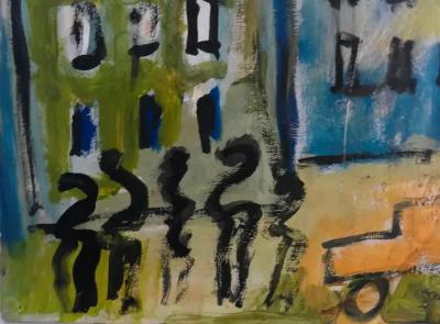 Purvis Young Large Purvis Young Abstract Outsider Folk Art Painting on Board