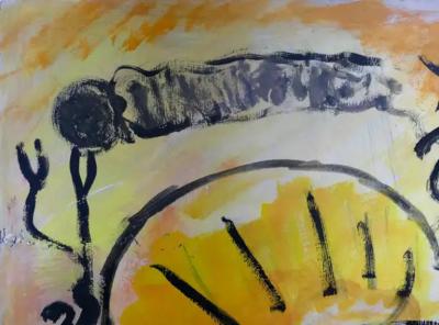 Purvis Young Large Purvis Young Abstract Outsider Folk Art Painting on Board