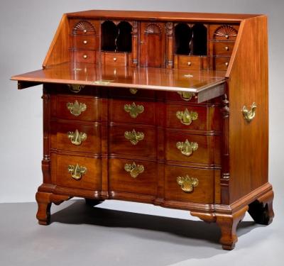 QUEEN ANNE BLOCK FRONT DESK WITH APPLIED PILASTERS