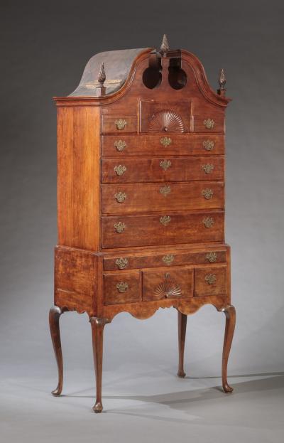 QUEEN ANNE BONNET TOP HIGH CHEST OF DRAWERS