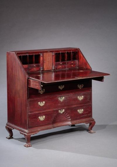 QUEEN ANNE CARVED SLANT FRONT DESK Probably Made by Ebenezer Hubbell