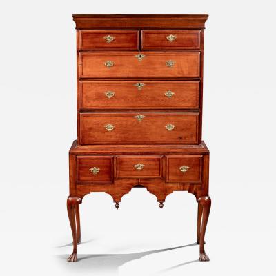 QUEEN ANNE FLAT TOP HIGHBOY WITH SPANISH FEET