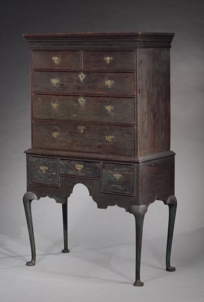 QUEEN ANNE PAINTED FLAT TOP HIGHBOY