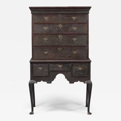 QUEEN ANNE PAINTED FLAT TOP HIGHBOY