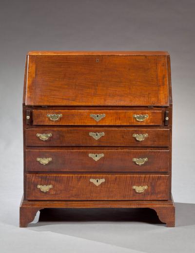 QUEEN ANNE SLANT FRONT DESK WITH A WATERFALL INTERIOR