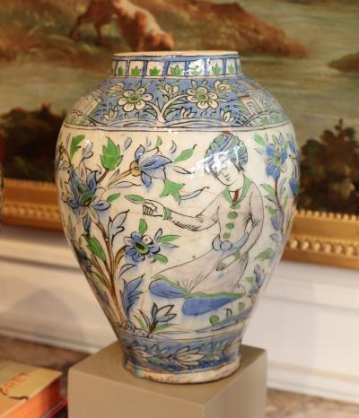Qajar Period Persian Ceramic Vase with Figural Decoration circa 1820