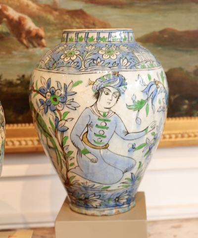 Qajar Period Persian Ceramic Vase with Figural Decoration circa 1820