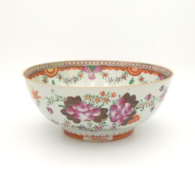 Qianlong Famille Rose Chinese Export Punch Bowl circa 1780 Restored