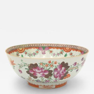Qianlong Famille Rose Chinese Export Punch Bowl circa 1780 Restored