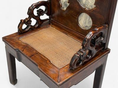 Qing Dynasty Style Hardwood Cane Marble Chinese Armchairs China 19th c