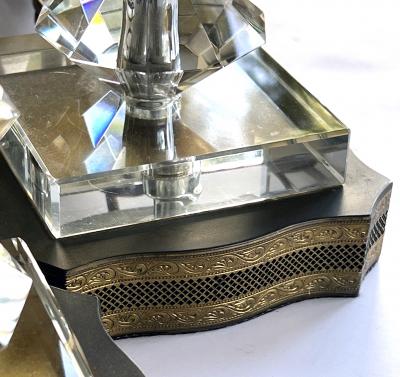 Quality pair of French 1950s stacked crystal boudoir lamps