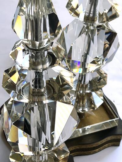 Quality pair of French 1950s stacked crystal boudoir lamps
