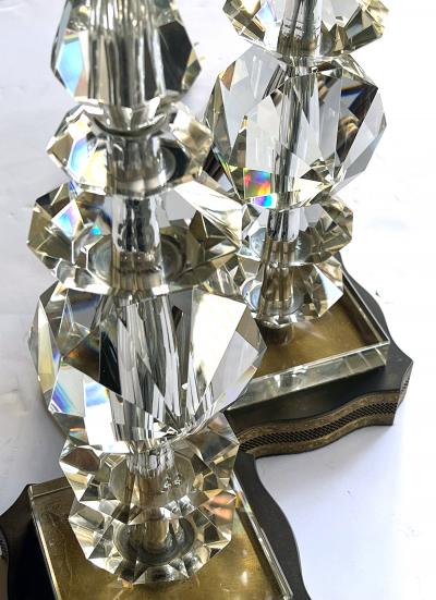 Quality pair of French 1950s stacked crystal boudoir lamps