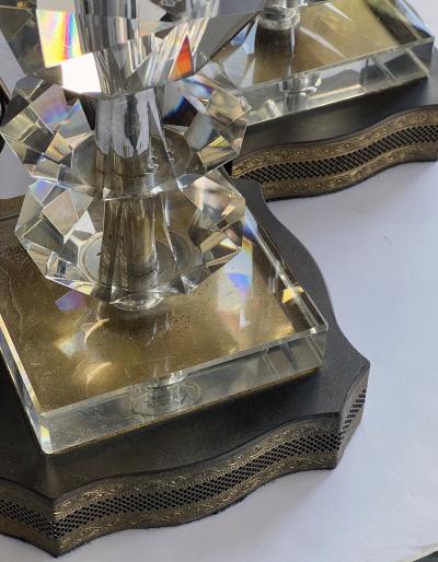 Quality pair of French 1950s stacked crystal boudoir lamps
