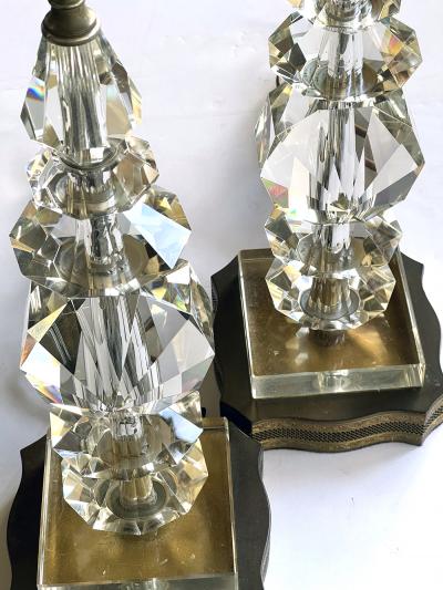 Quality pair of French 1950s stacked crystal boudoir lamps