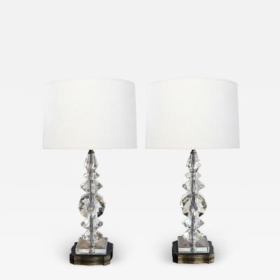 Quality pair of French 1950s stacked crystal boudoir lamps