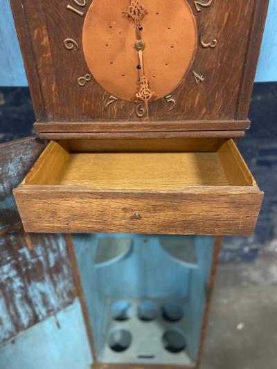 Quarter Sawn Oak Arts Crafts Floor Clock with Cabinet